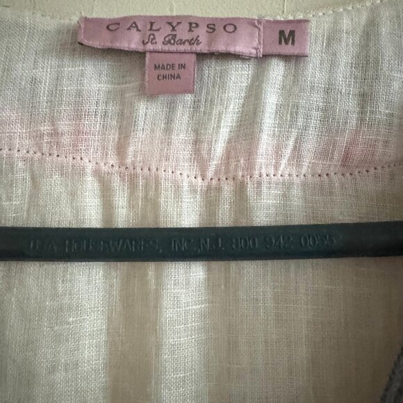 Calypso St. Barth WHITE Linen w/ Embroidered Design 3/4 Sleeve Tunic Top, Sz M - Picture 11 of 11